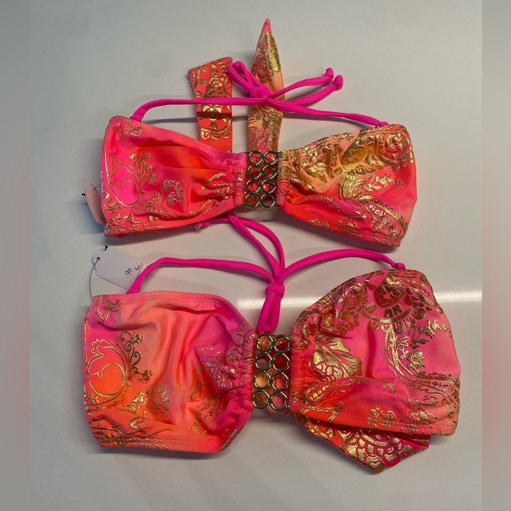 Pink and Orange Bandeau Bikini Tie Top and Bottom medium and large NWT - Picture 5 of 10